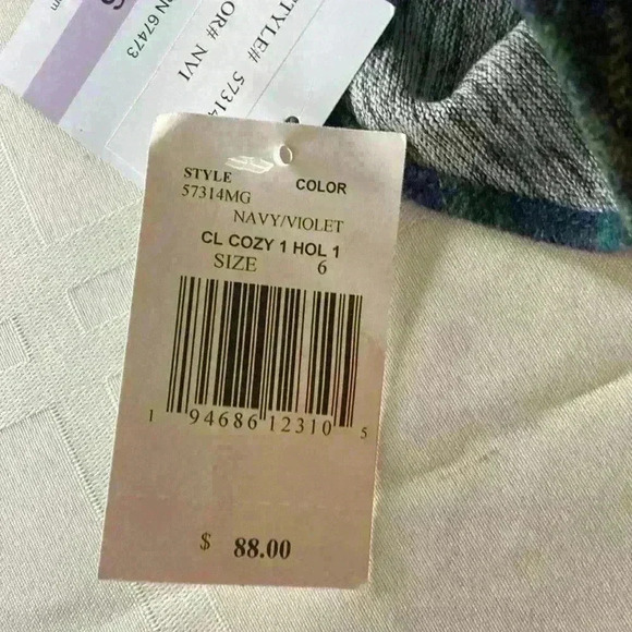 Gabby Skye Shift Dress Navy Size 6 Violet Plaid Ruffle Sleeves Cozy Fall Career - Picture 16 of 16